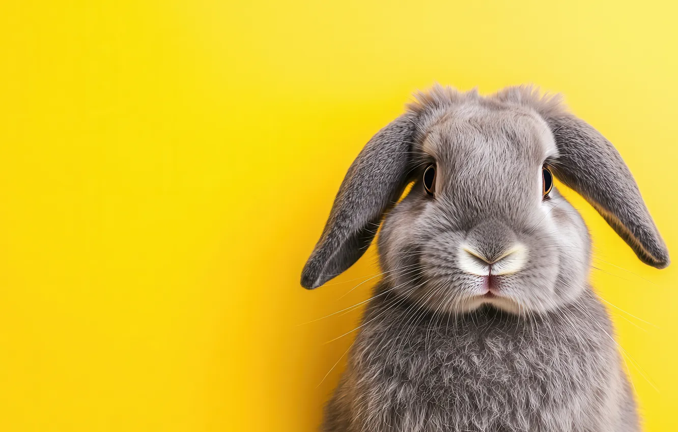 Photo wallpaper sadness, look, grey, hare, portrait, rabbit, fold, face