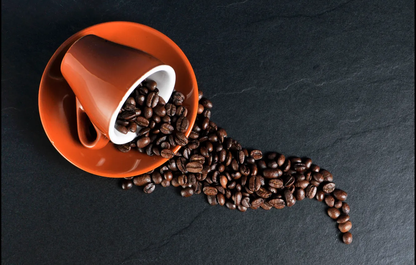 Photo wallpaper coffee, Cup, coffee beans, saucer, coffee