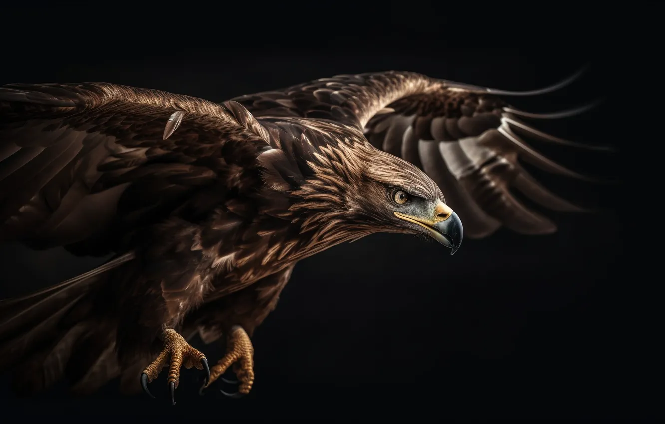 Photo wallpaper flight, the dark background, bird, eagle, wings, predator, Eagle, digital art