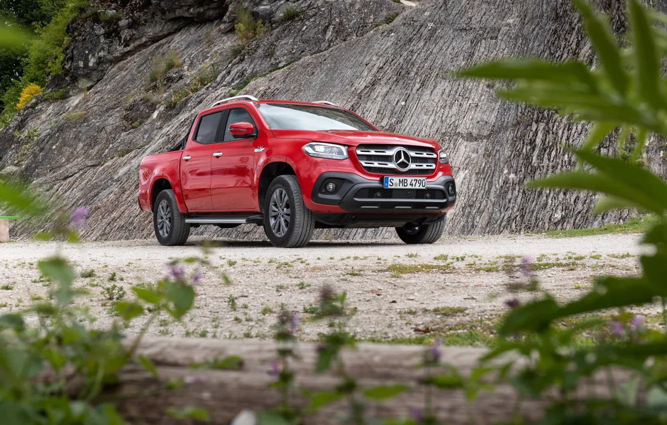 Photo wallpaper red, Mercedes-Benz, slope, pickup, 2018, X-Class
