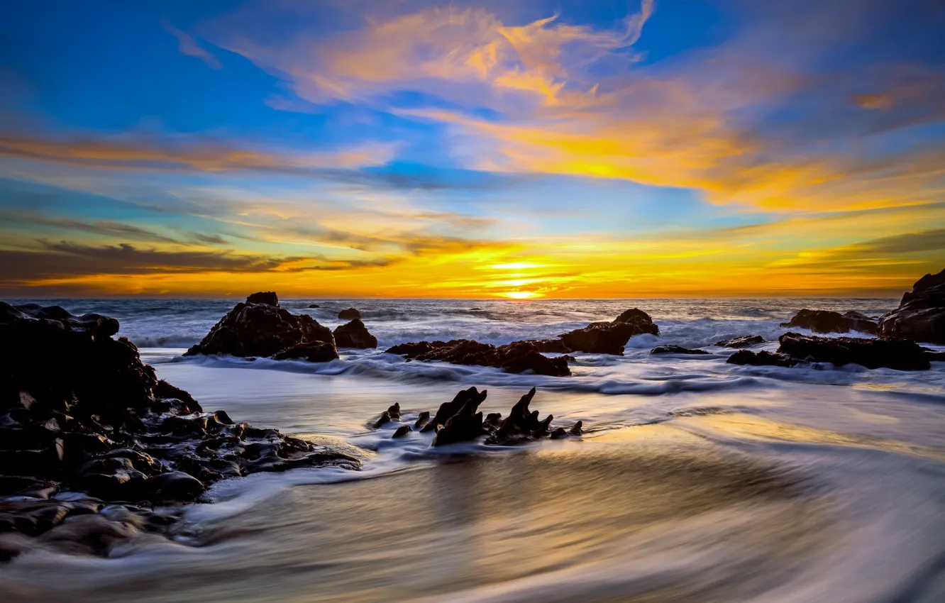 Photo wallpaper sunset, the ocean, coast