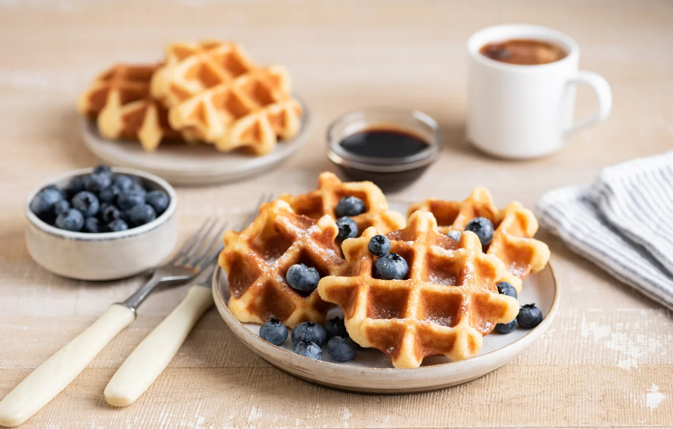 Photo wallpaper berries, blueberries, waffles