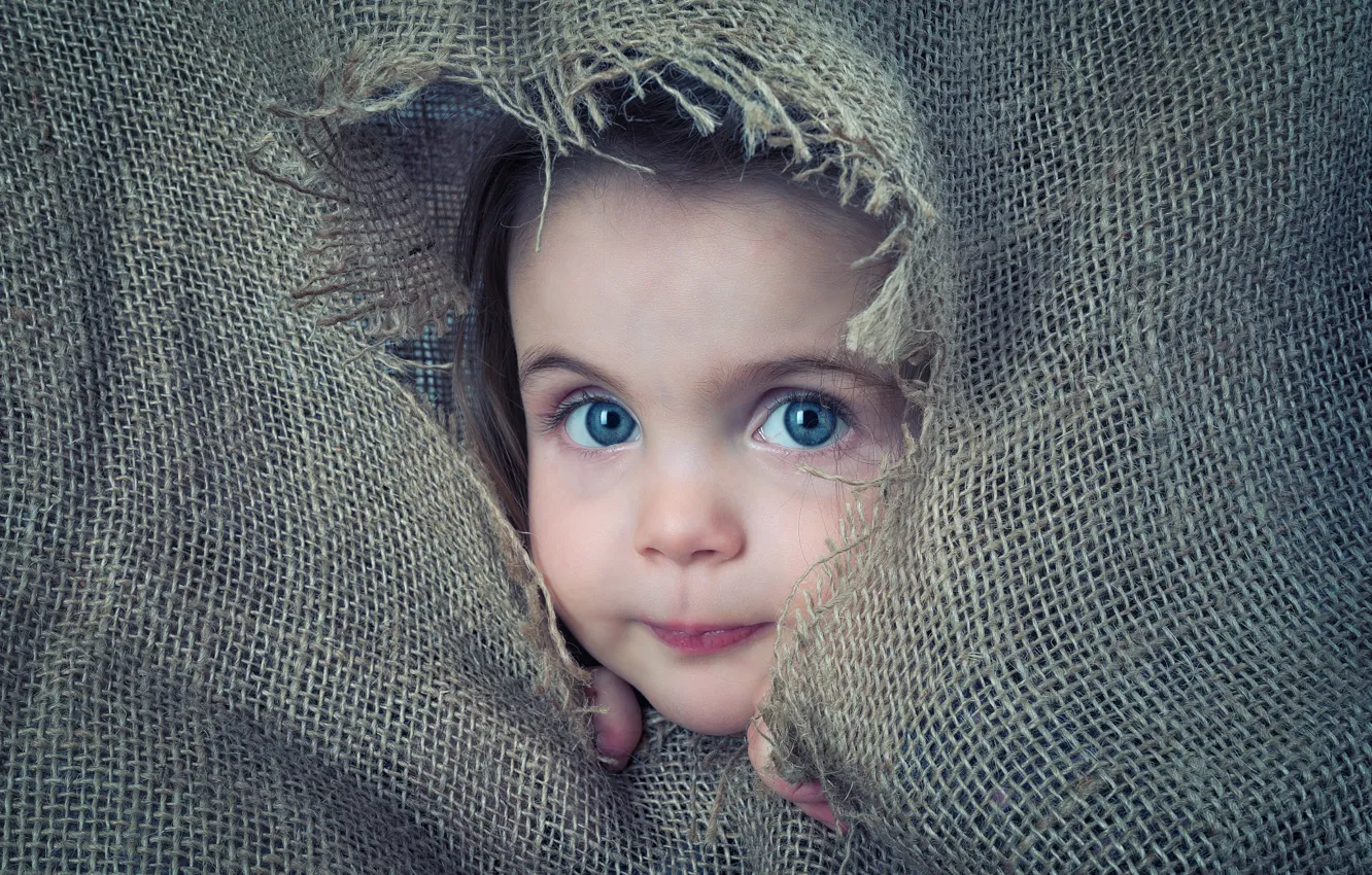 Photo wallpaper look, girl, burlap