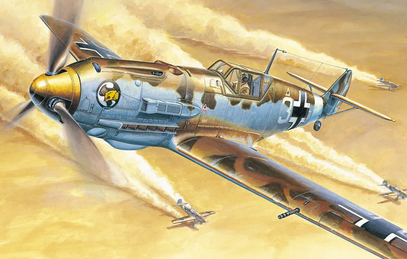 Photo wallpaper Germany, fighter, Luftwaffe, Messerschmitt Bf 109E-4, DAK, Afrika Korps, Birdy Chang