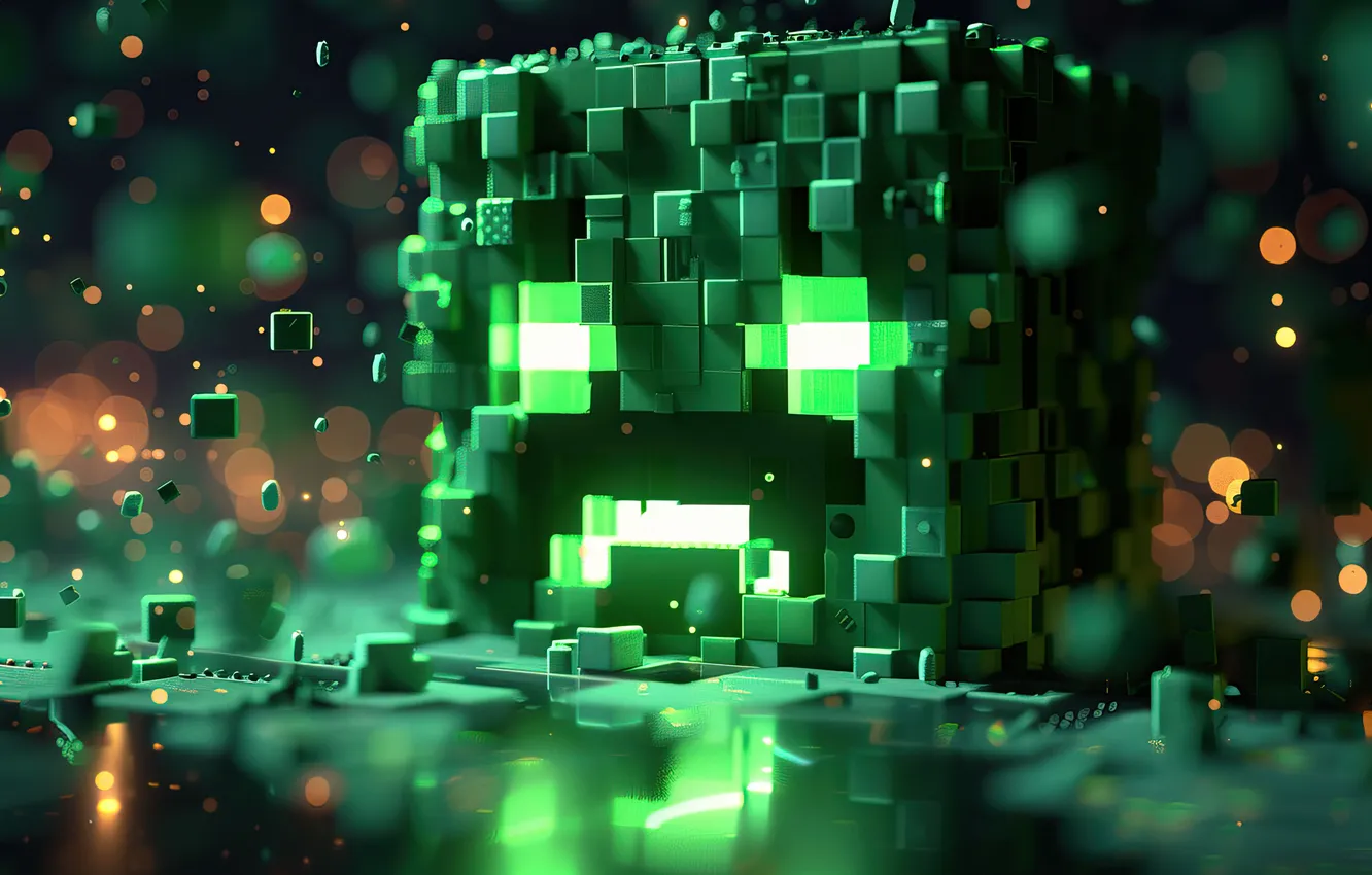 Photo wallpaper green, game, Minecraft, cube, Creeper, AI art, AI art