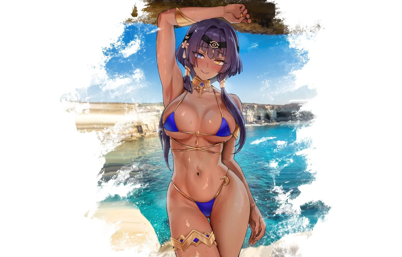 Photo wallpaper hot, sexy, beach, ocean, anime, figure, seaside, babe