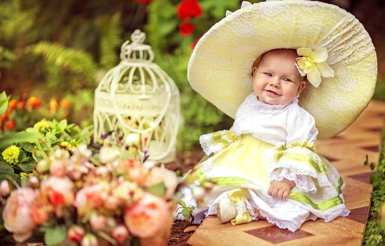 Photo wallpaper summer, joy, happiness, childhood, smile, hat, girl, baby