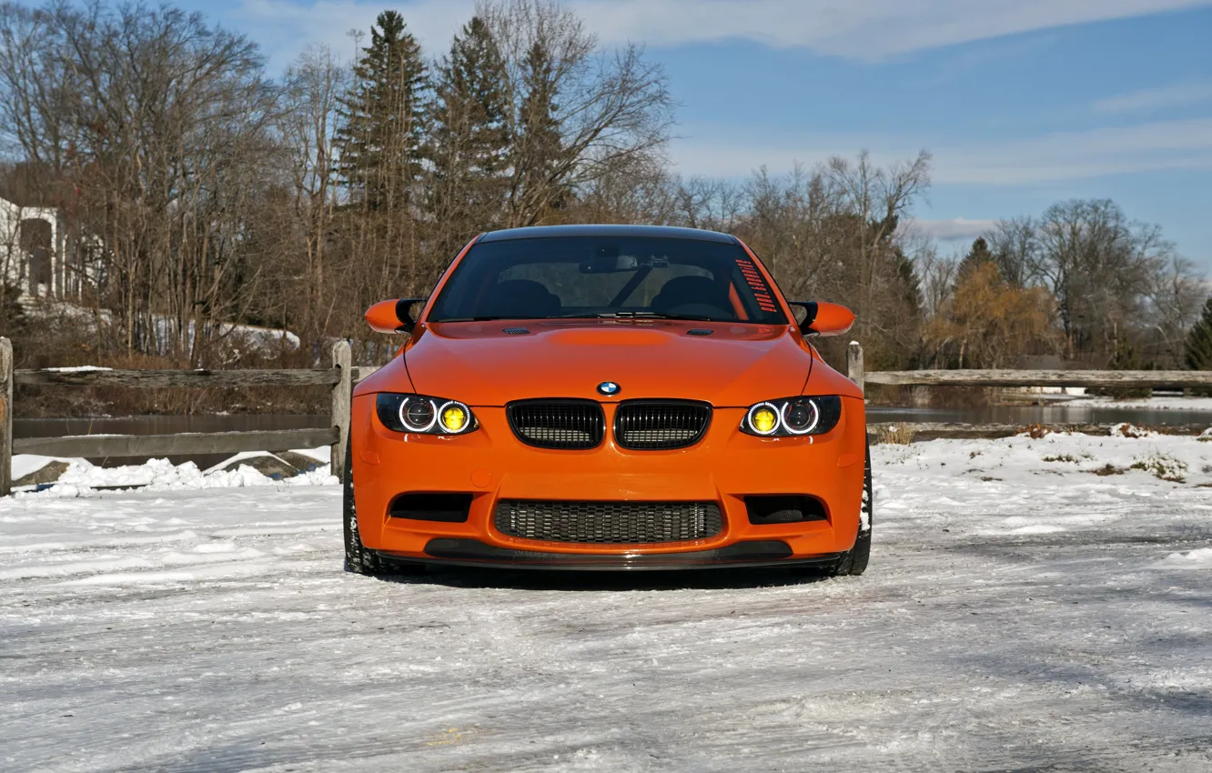Photo wallpaper BMW, Orange, Front, E92, Sight