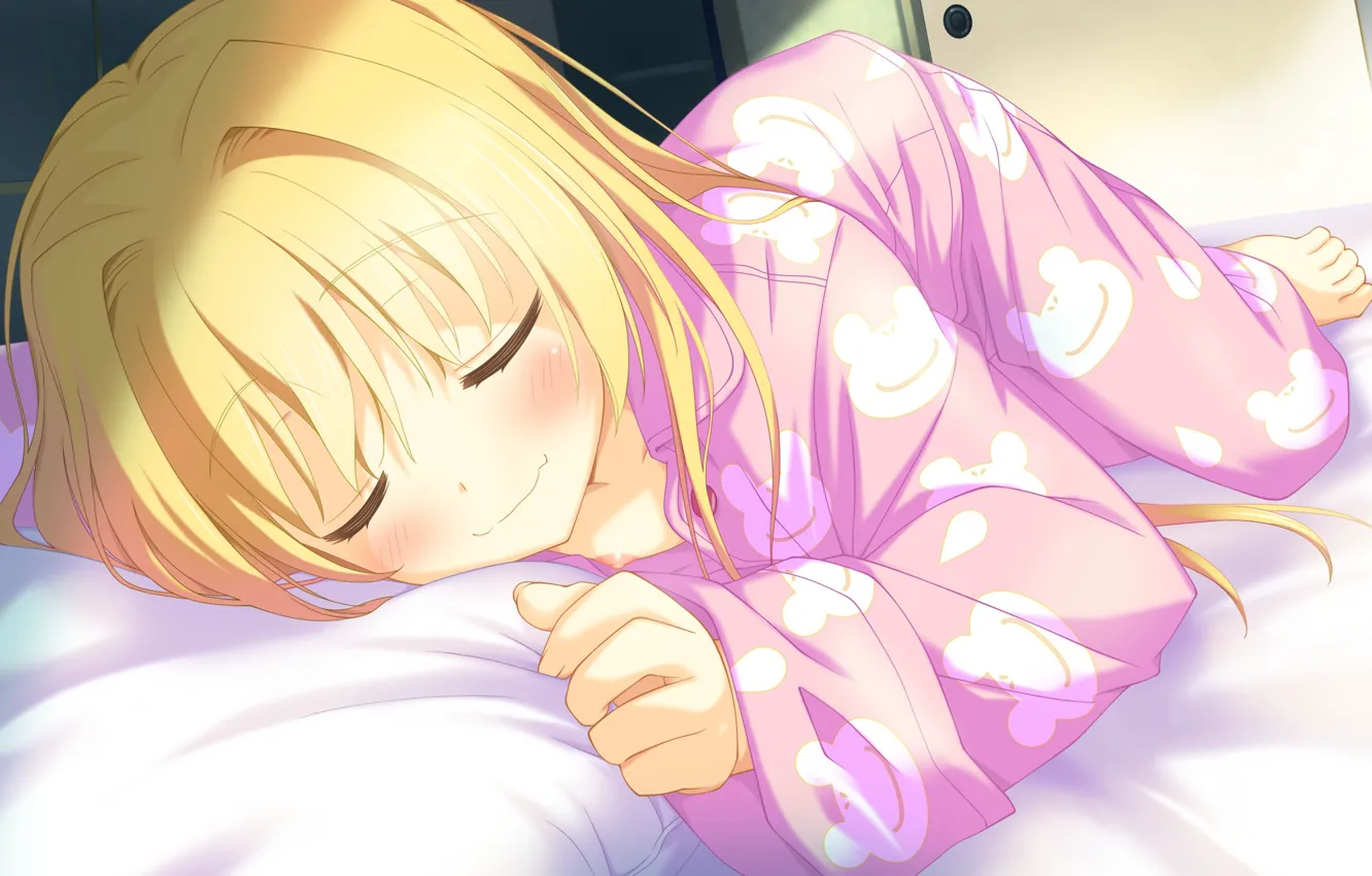 Photo wallpaper blush, pajamas, on the bed, visual novel, sleeping girl, sweet dream, irotoridori from sekai, by …