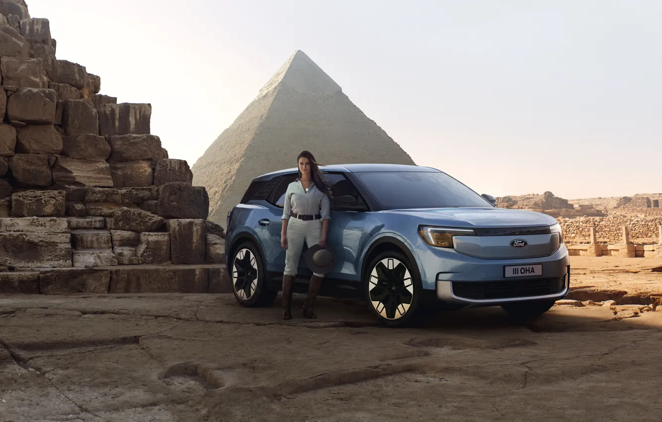 Photo wallpaper Ford, Girl, Pyramid, Ford Explorer, 2023, Fully electric, All-electric