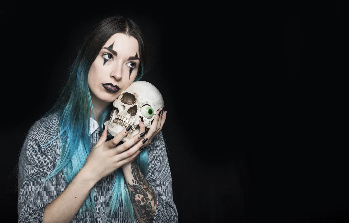 Photo wallpaper eyes, girl, skull, tattoo, tattoo, Halloween
