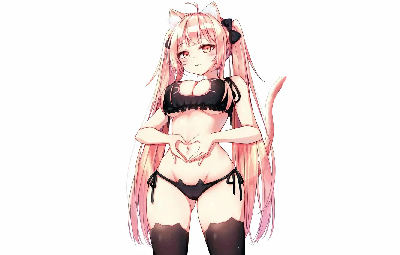 Photo wallpaper girl, sexy, lingerie, bra, cleavage, panties, thighhighs, long hair