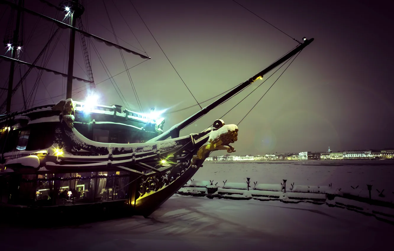 Photo wallpaper water, ship, The Hermitage, restaurant, The Flying Dutchman, Petrogradka