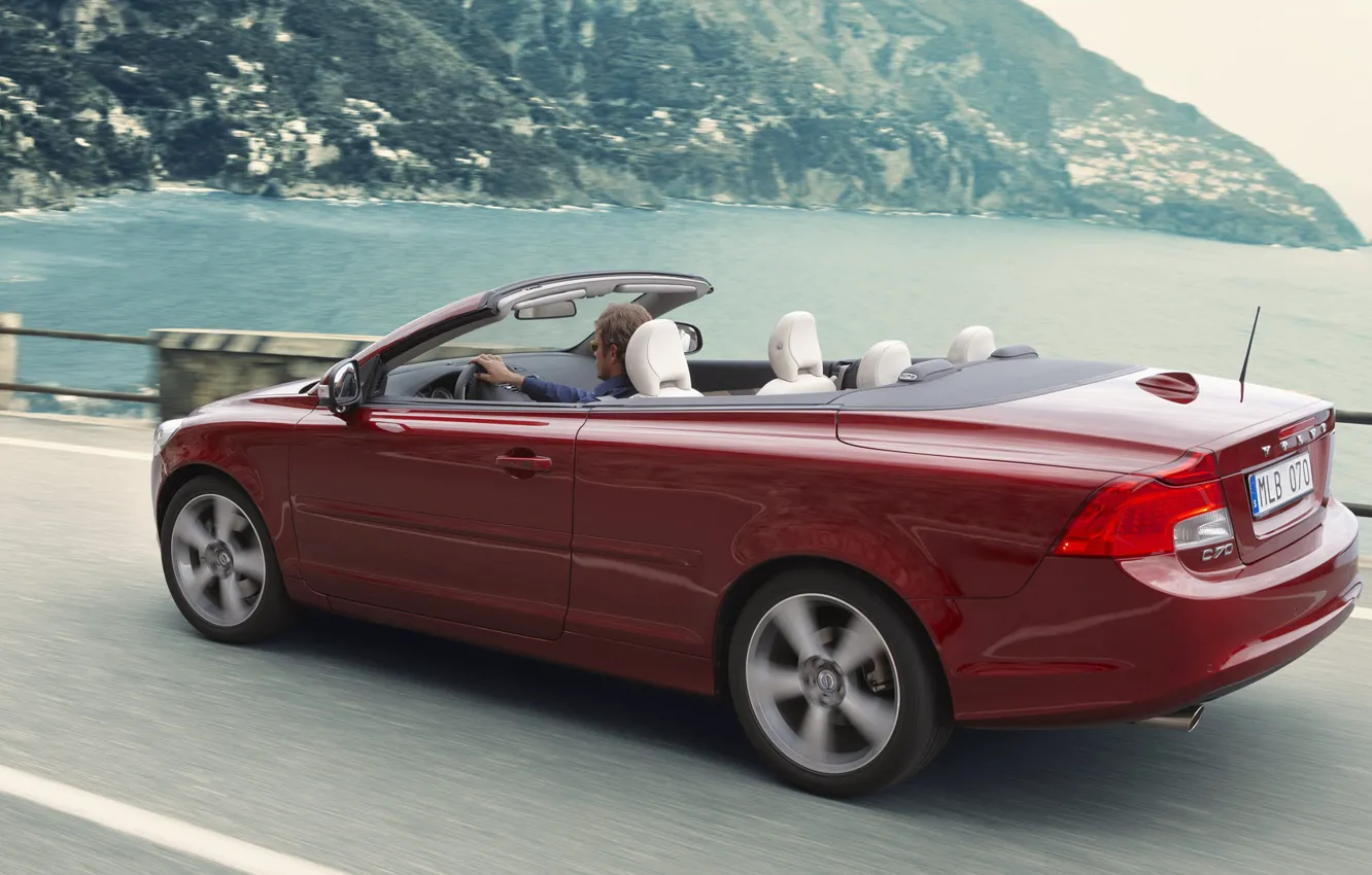 Photo wallpaper road, sea, Volvo, convertible, C70, Volvo C70