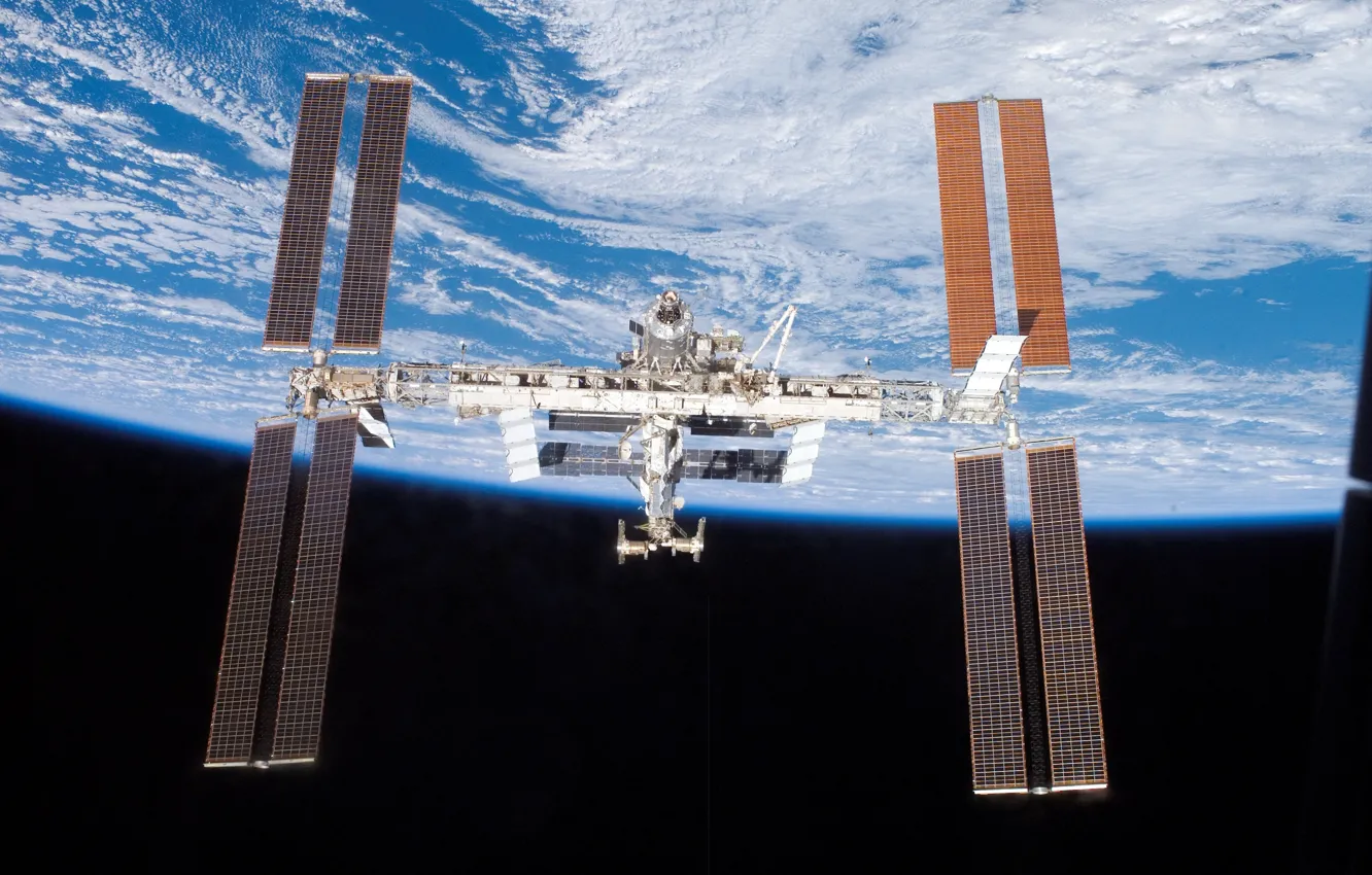 Photo wallpaper earth, planet, ISS, space station