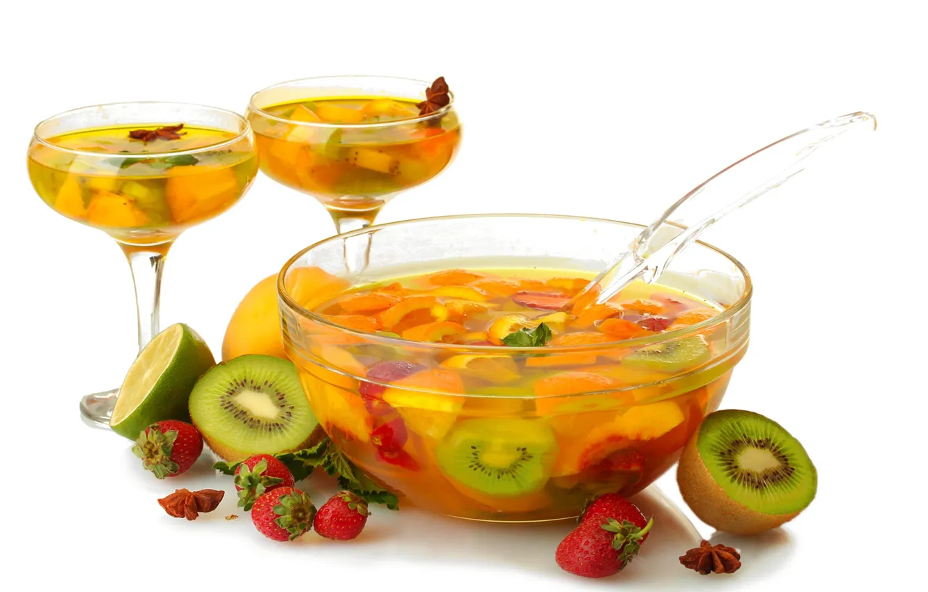 Photo wallpaper strawberry, punch, kiwi, orange, drink
