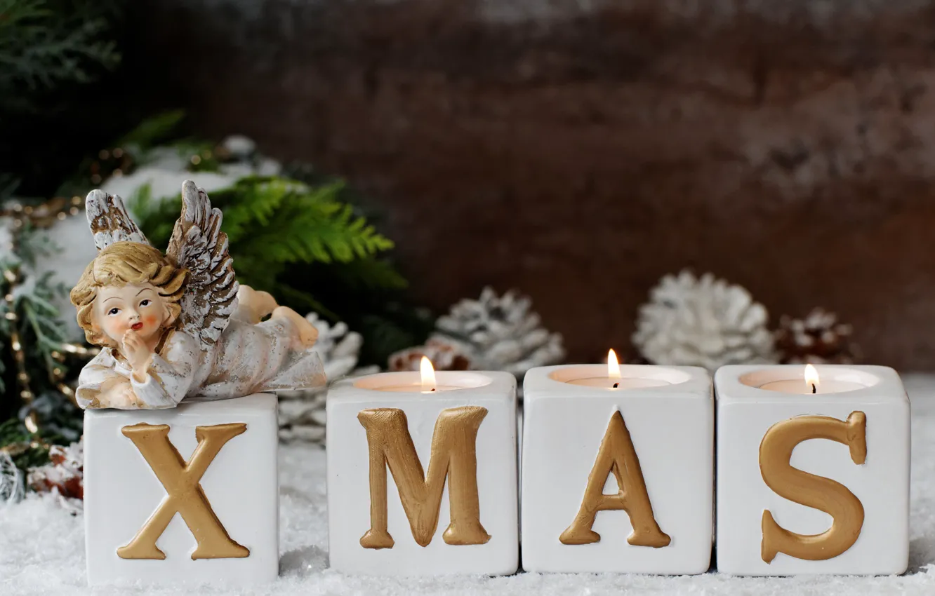 Photo wallpaper holiday, new year, angel, candles, decor