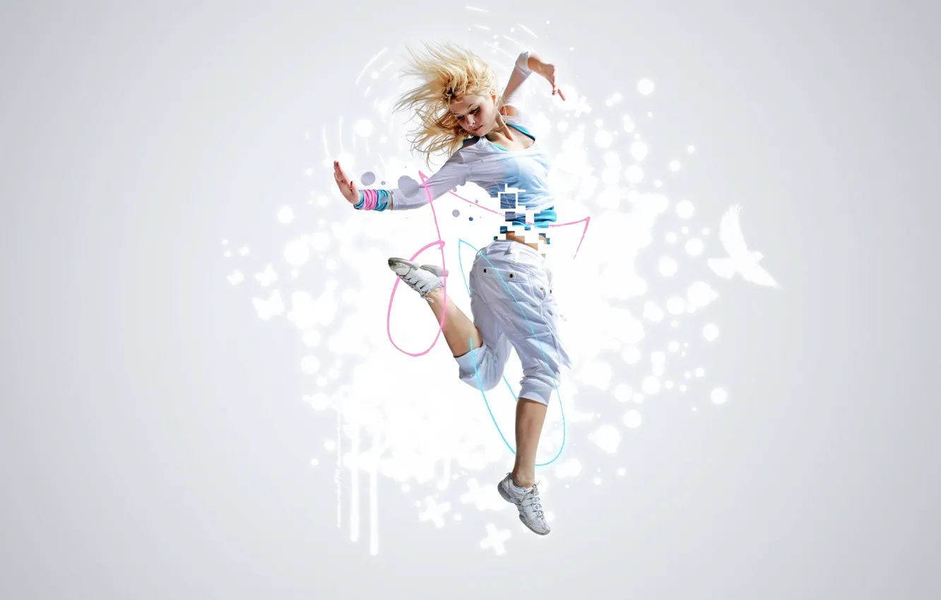 Photo wallpaper freedom, girl, music, movement, jump, dance, music, freedom