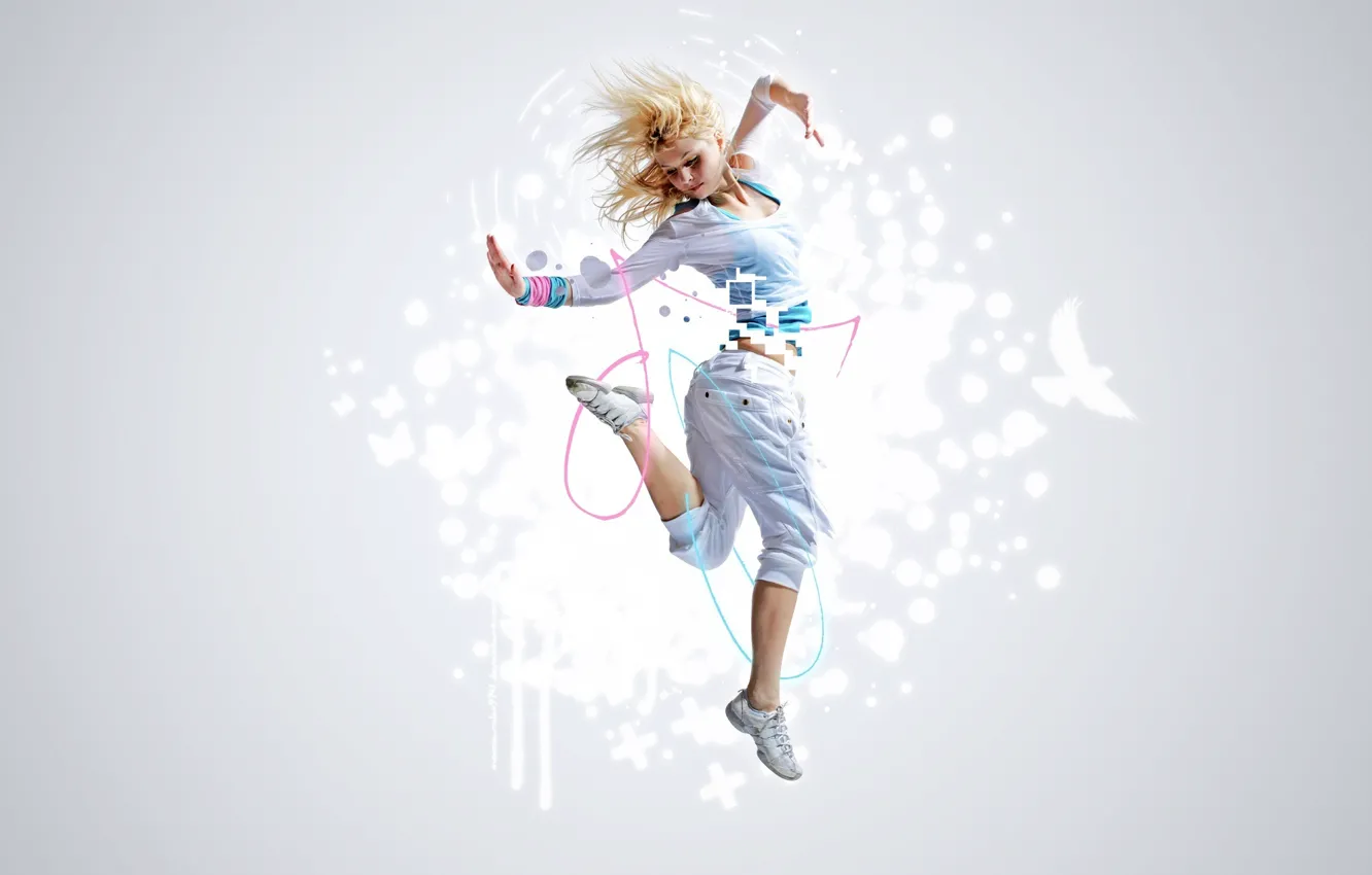 Photo wallpaper freedom, girl, music, movement, jump, dance, Music, freedom