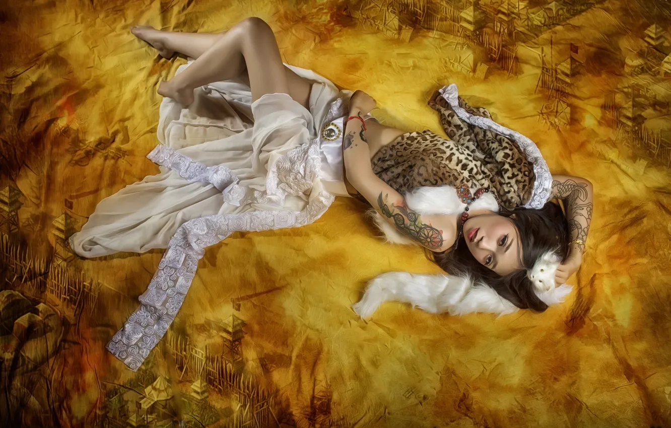 Photo wallpaper pose, style, tattoo, Asian