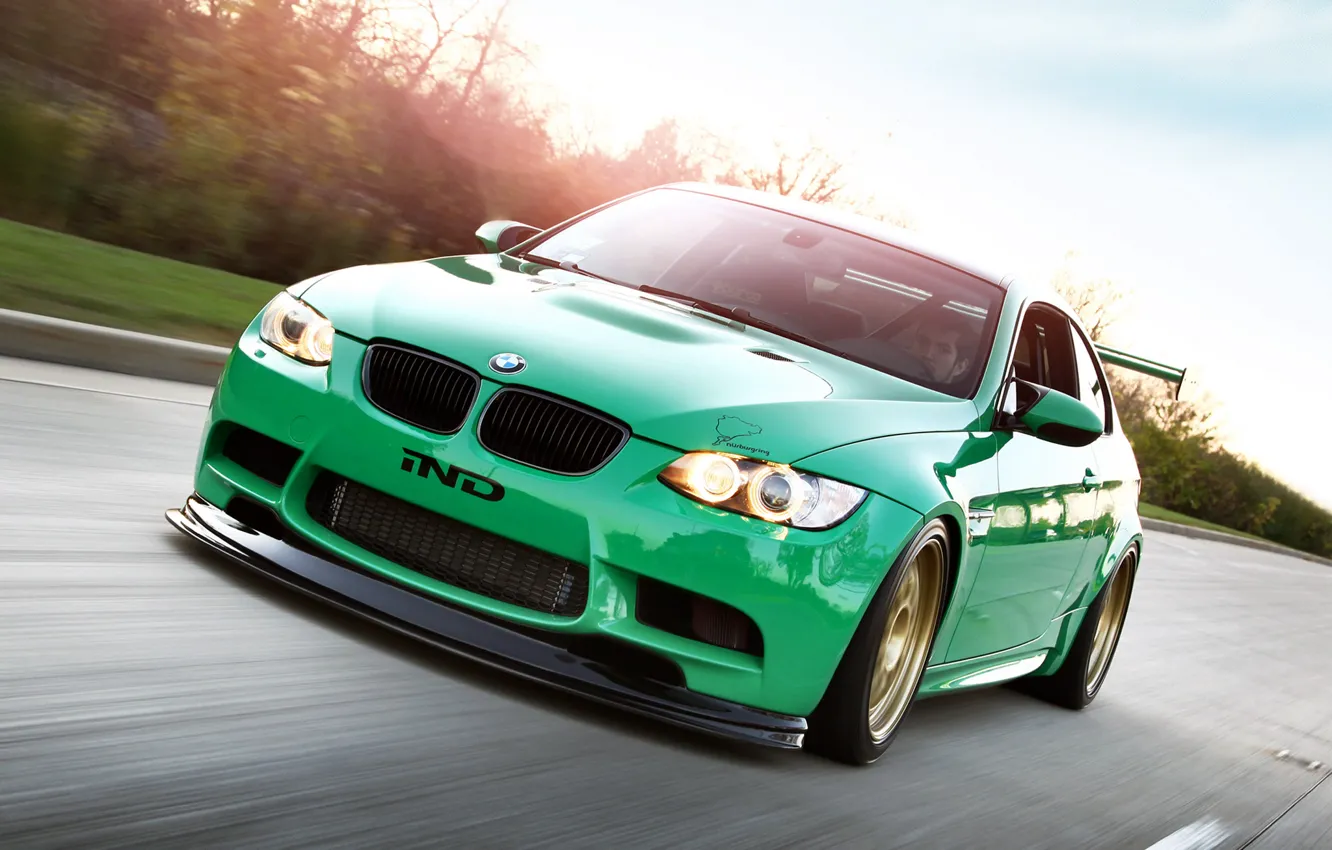 Photo wallpaper car, green, green, Wallpaper, lights, tuning, bmw, BMW