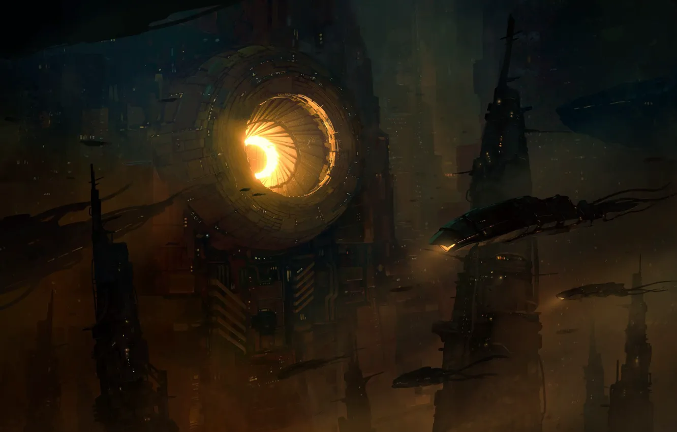 Photo wallpaper city, the city, fiction, transport, art, fantasy, science fiction, art