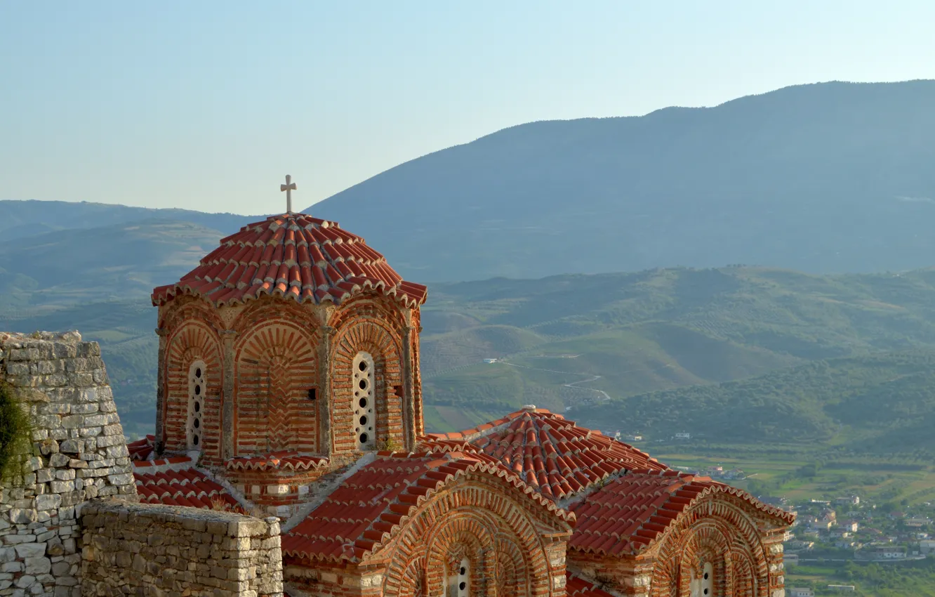 Photo wallpaper mountains, hills, Church, Albania, Albania, Holy Trinity Church, Church Of The Holy Trinity, Weight