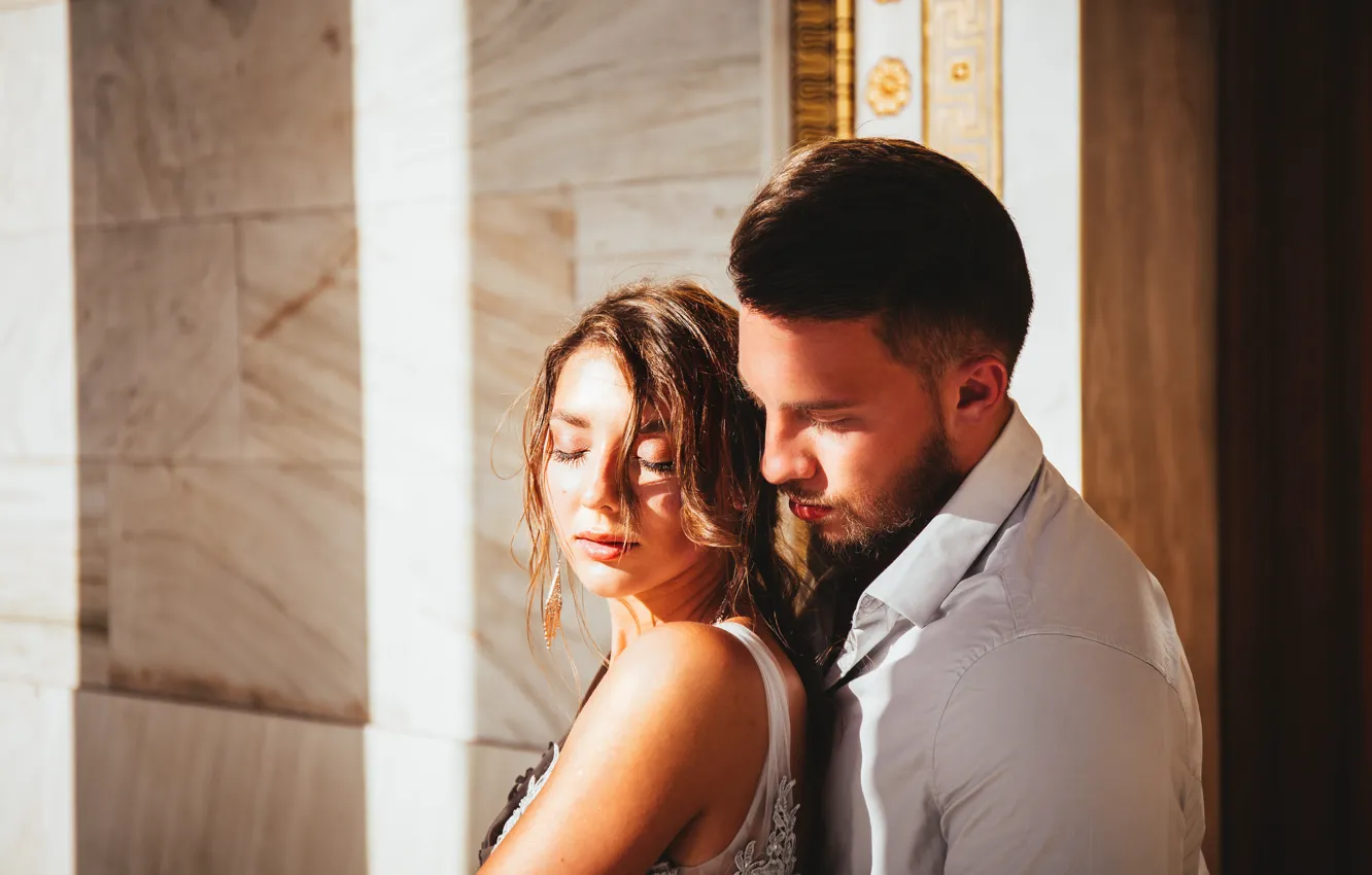 Photo wallpaper love, romance, hugs, a man and a woman, couple in love