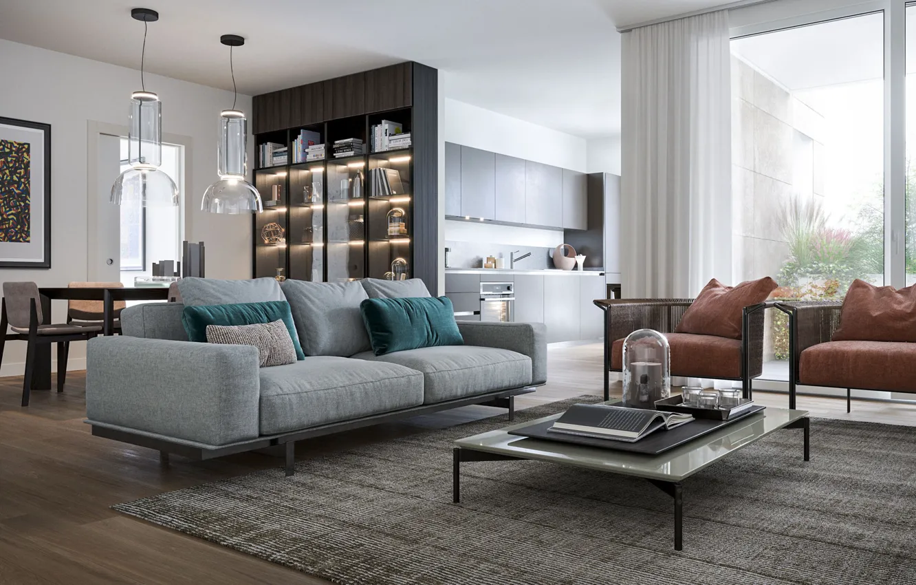 Photo wallpaper design, style, interior, Italy, kitchen, Milan, Italy, living room