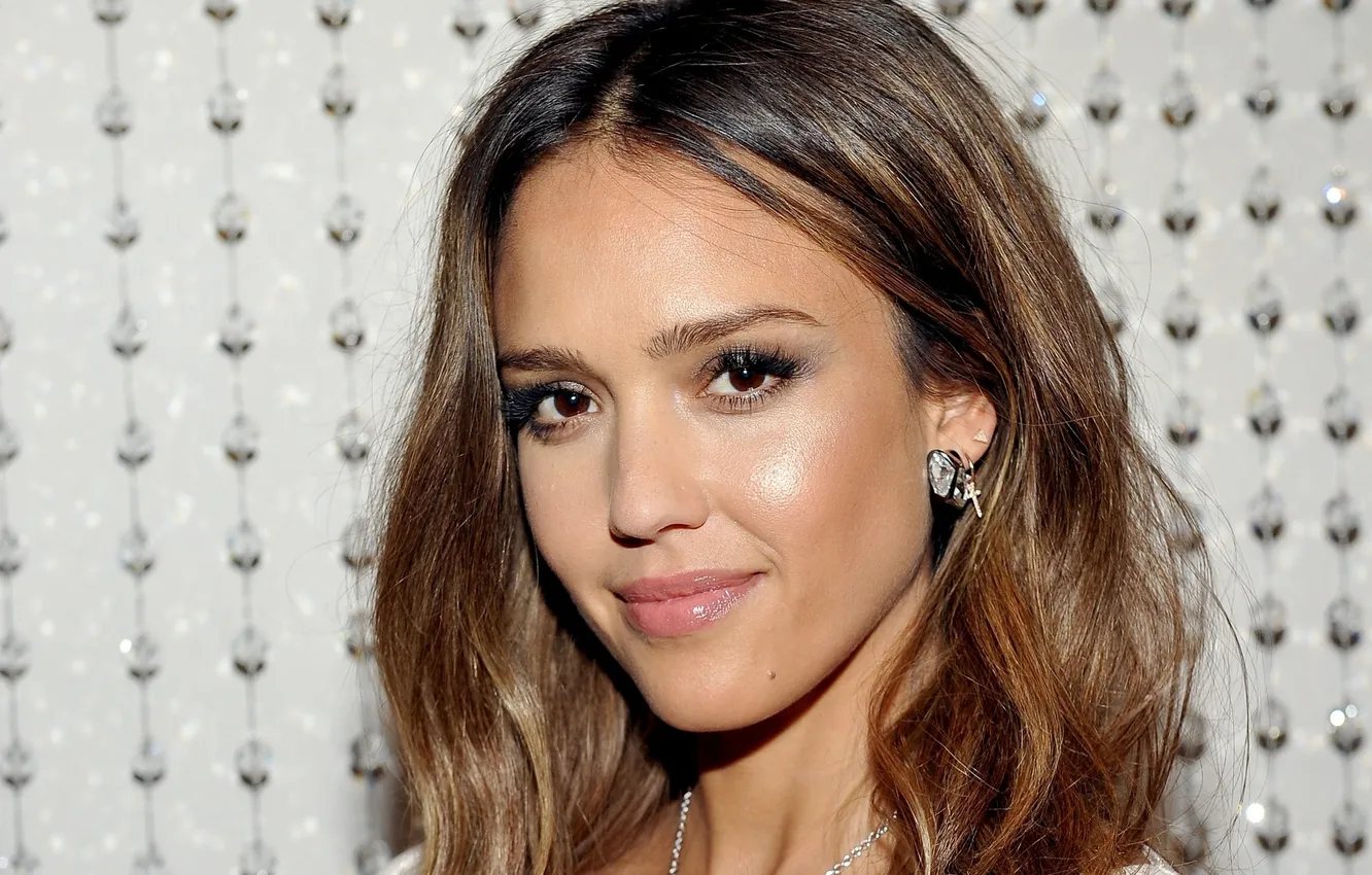 Photo wallpaper look, girl, face, Jessica Alba, beauty, earrings