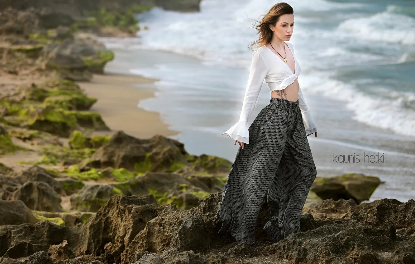 Photo wallpaper sea, girl, shore