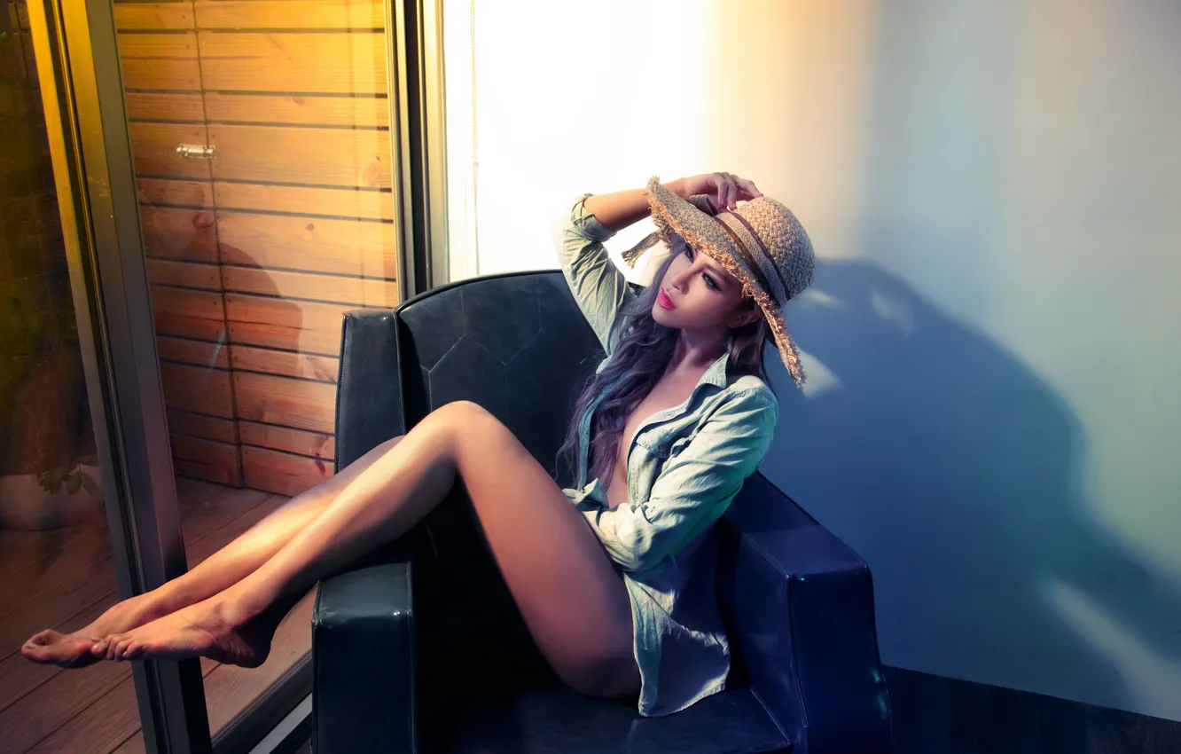 Photo wallpaper girl, background, hat