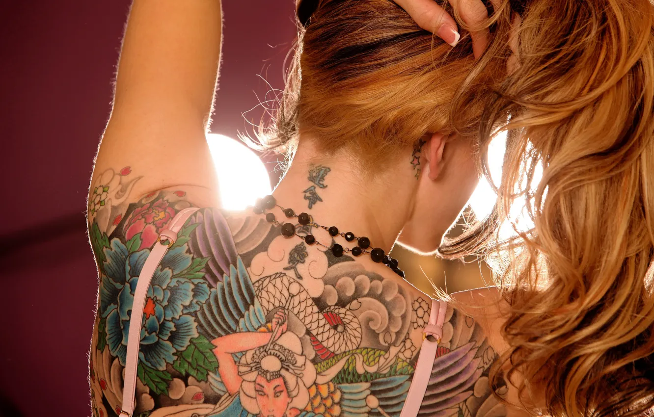 Photo wallpaper Girl, Hair, Decoration, Back, Tattoo, Neck