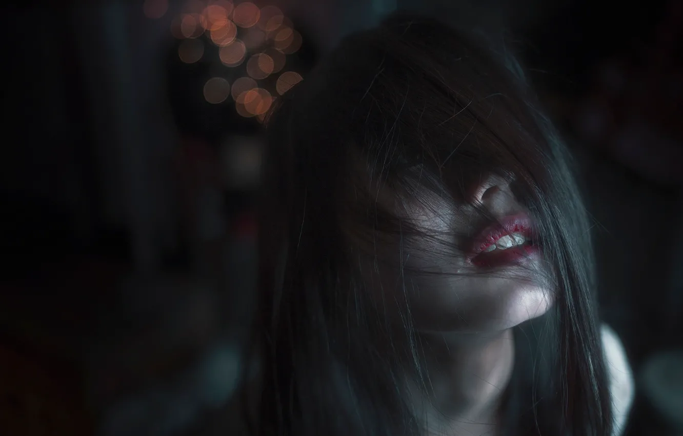 Photo wallpaper girl, the darkness, hair, bokeh
