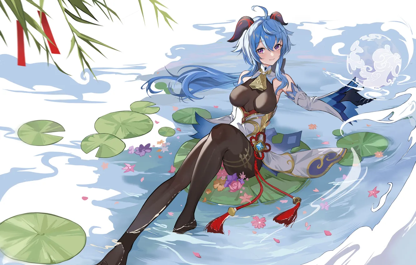 Photo wallpaper girl, pond, magic, Lily, Genshin Impact, Ganyu