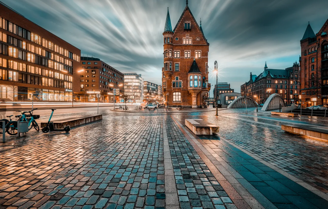 Photo wallpaper night, the city, lights, area