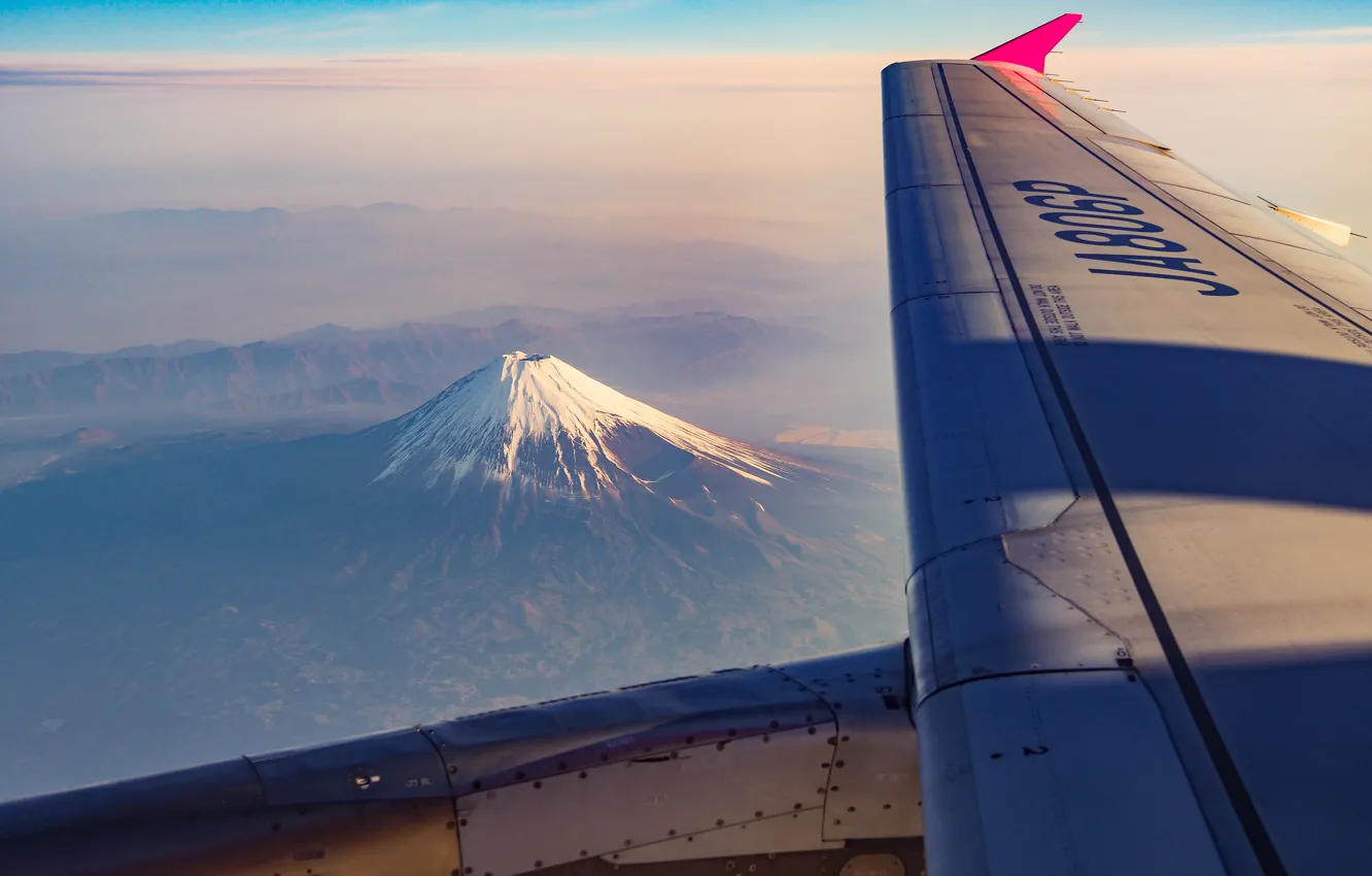 Photo wallpaper Japan, Mountain, Fuji, Flight, Landscape, The plane