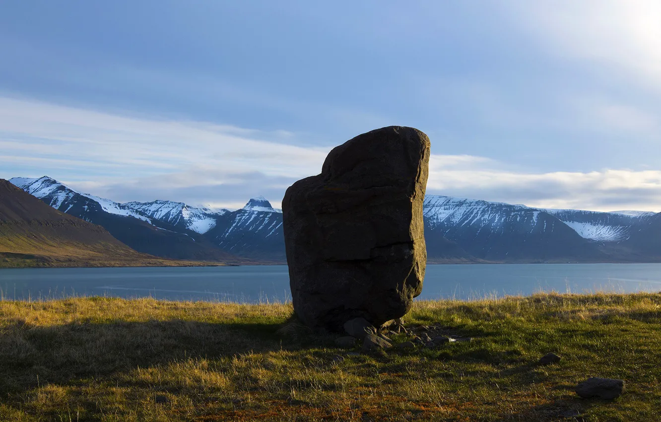 Photo wallpaper the sky, mountains, Iceland, Iceland, the fjord, dolmen, dolmen