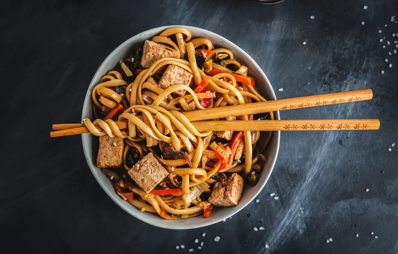 Photo wallpaper sticks, bowl, noodles, Asian cuisine
