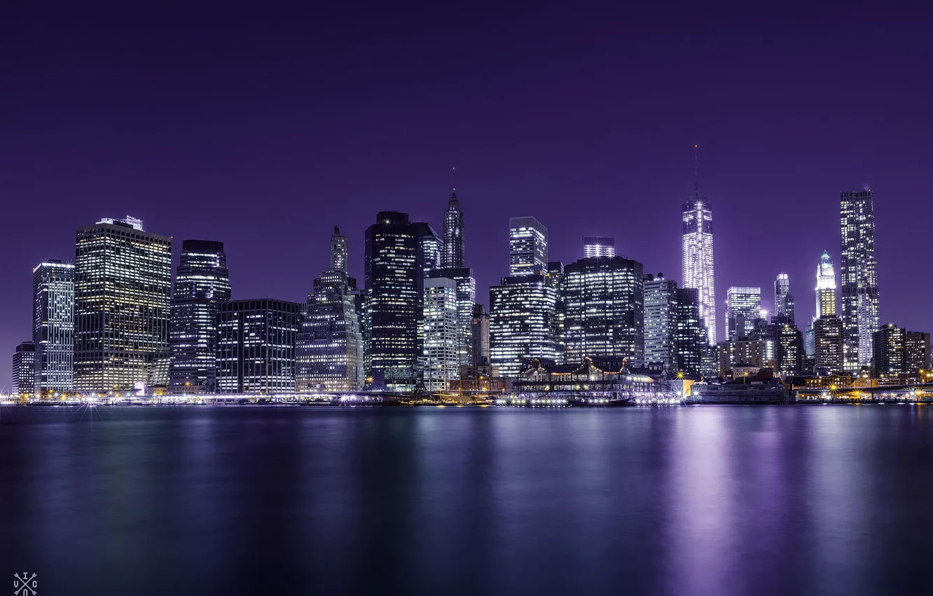 Photo wallpaper night, the city, view, building, home, New York, skyscrapers, panorama