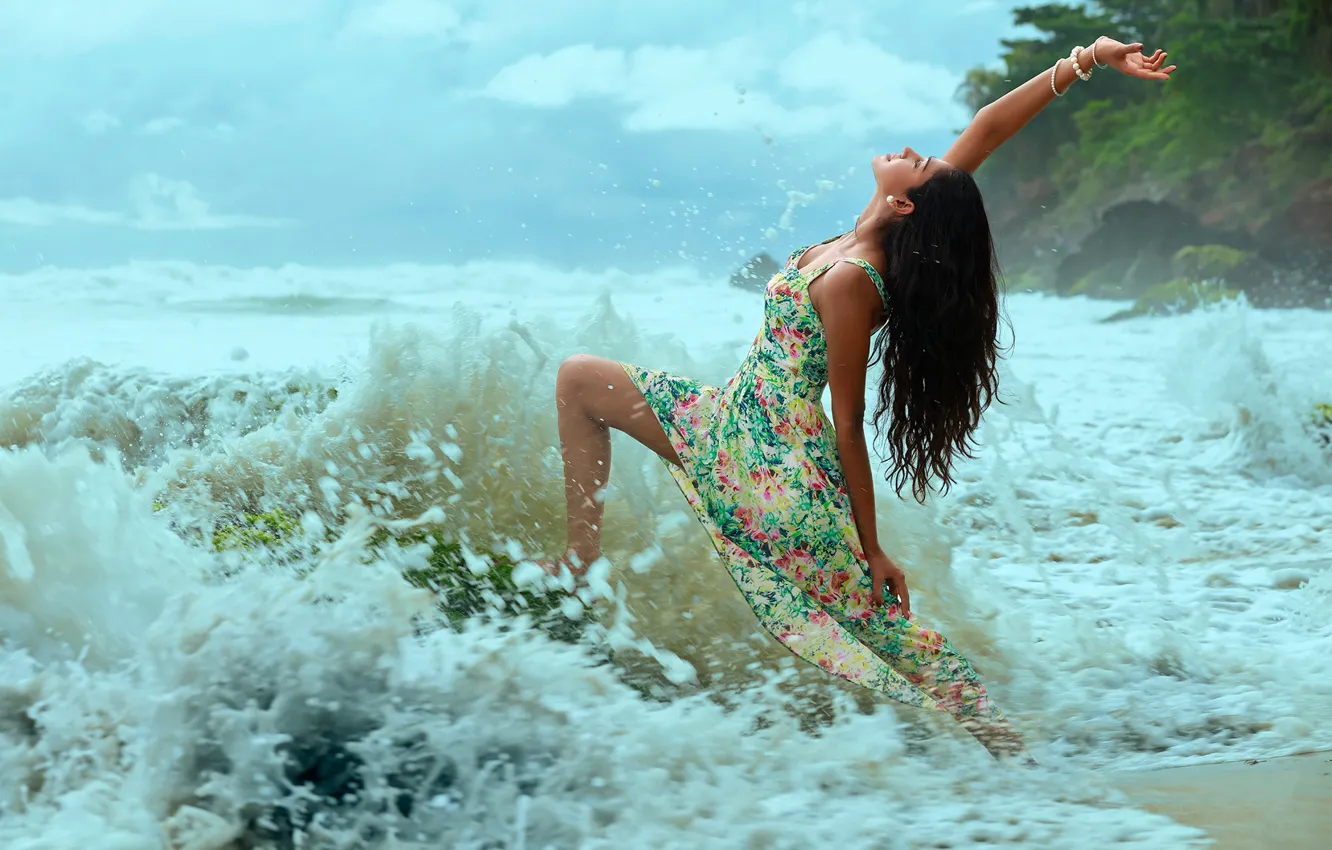 Photo wallpaper girl, hot, sexy, legs, sea, eyes, smile, beautiful