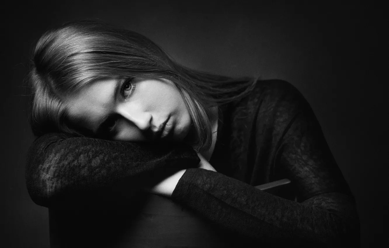 Photo wallpaper look, girl, photo, background, portrait, makeup, hairstyle, chair