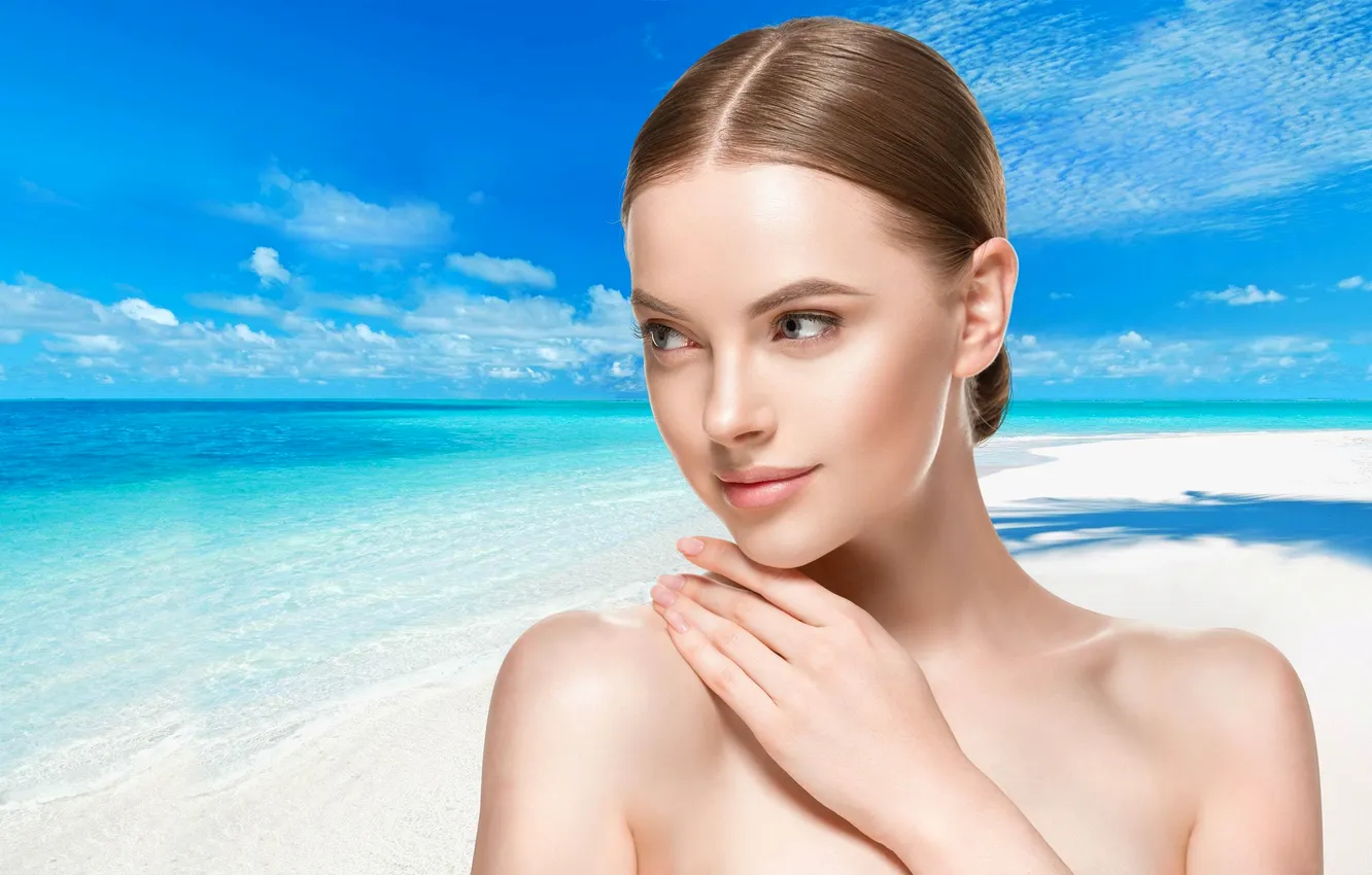 Photo wallpaper Grace, beach, sky, scenic, model, amazing, serenity, Mirage