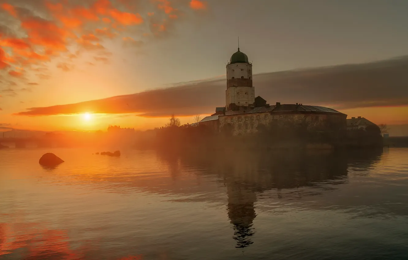 Photo wallpaper castle, dawn, morning, Russia, Vyborg