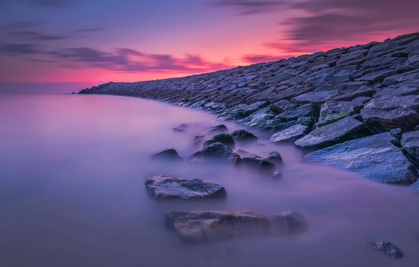 Photo wallpaper sea, sunset, shore