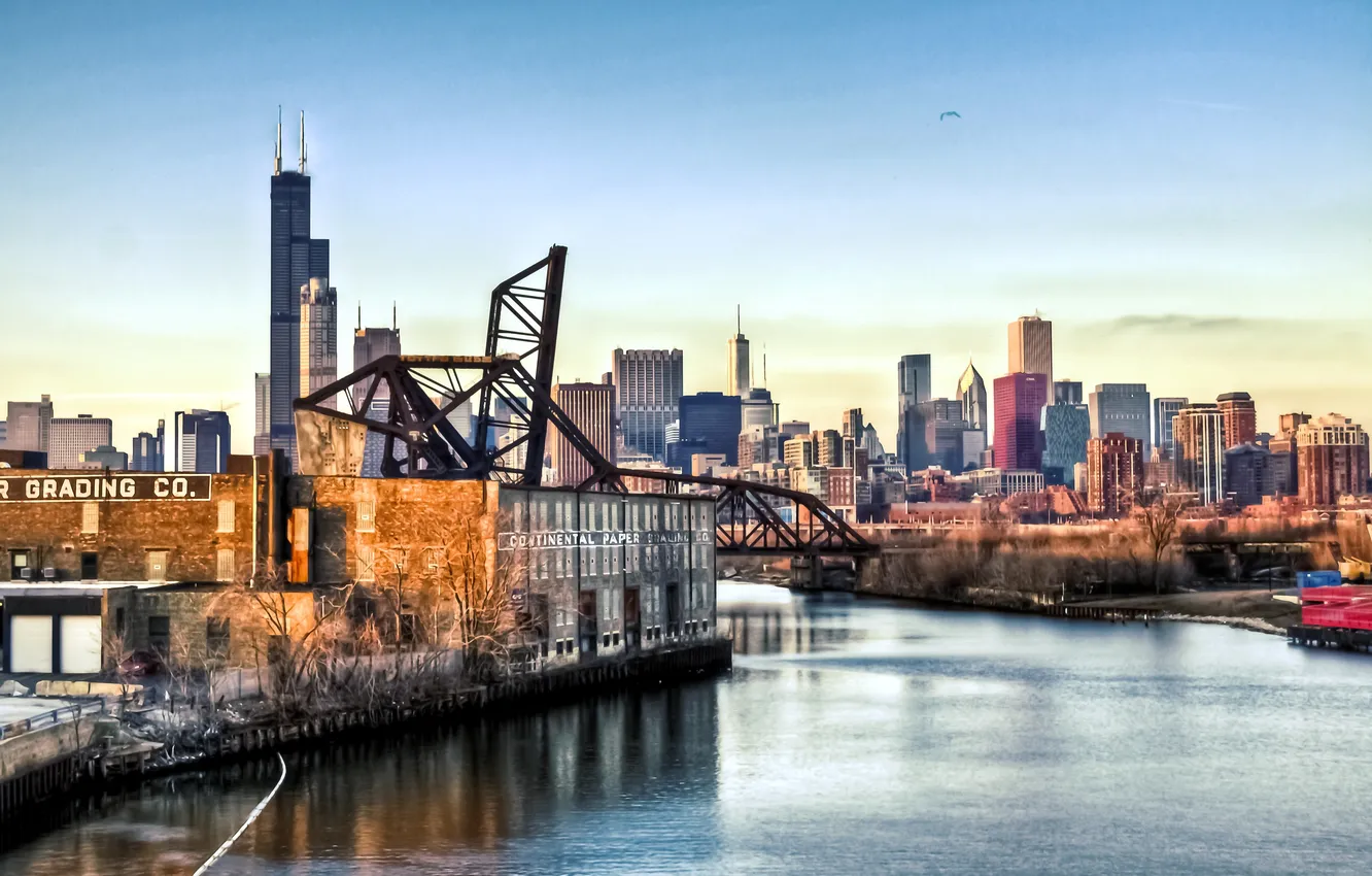 Photo wallpaper water, skyscrapers, Chicago, USA, America, Il