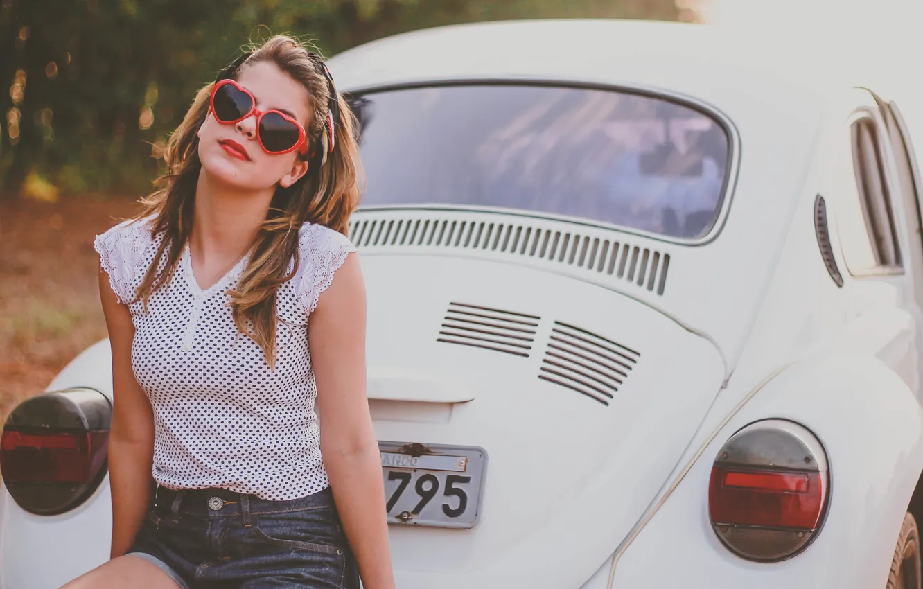Photo wallpaper machine, girl, glasses, car