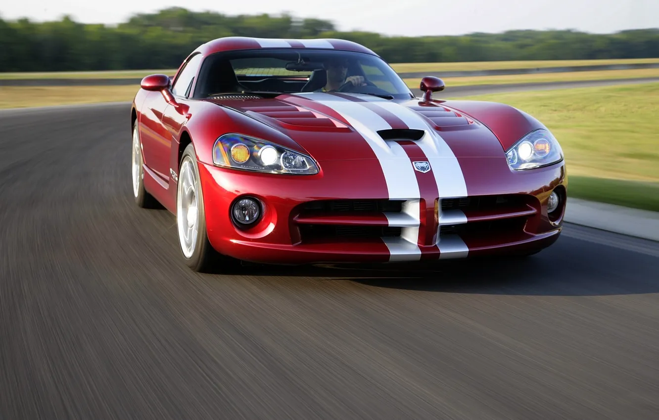 Photo wallpaper machine, red, strip, The hood, Dodge, sports car, Viper, the front