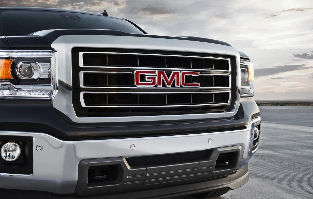 Photo wallpaper Logo, Grille, Jeep, Lights, GMC, The front, sierra