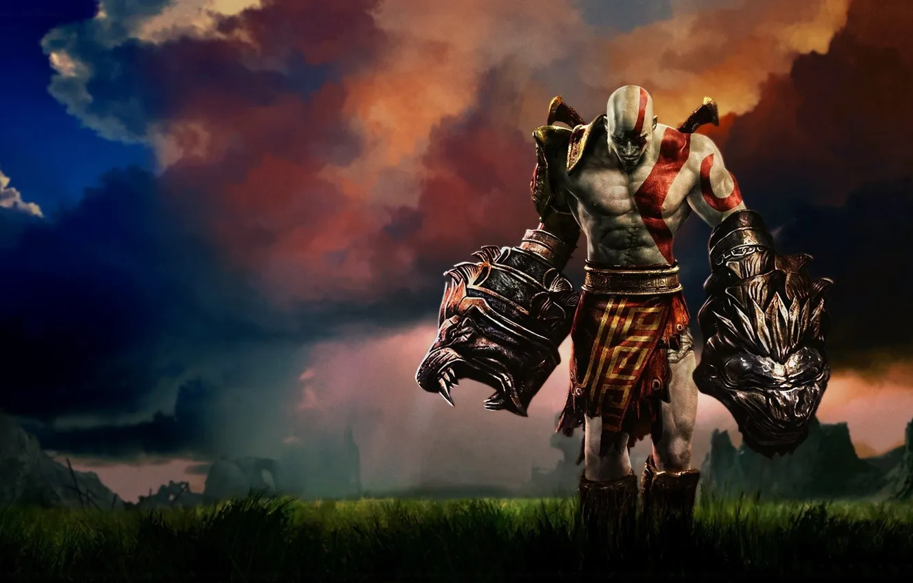 Photo wallpaper sword, demigod, armor, god of war, kratos, god of war 3, ps3, lion